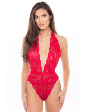 Body string rouge dentelle profond décolleté - René Rofé