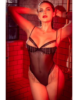 Body noir transparent avec strass scintillants – Mapalé