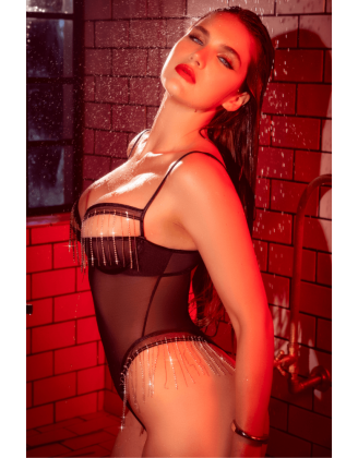 Body noir transparent avec strass scintillants – Mapalé