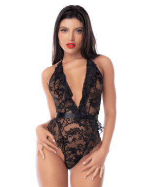Body noir en dentelle avec dos ouvert et accessoires – Mapalé