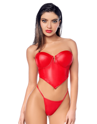 Ensemble 2 pièces en similicuir rouge lisse 