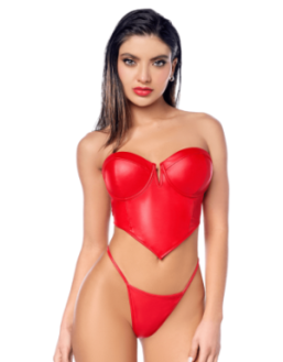 Ensemble 2 pièces en similicuir rouge lisse 