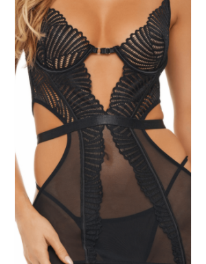 Guêpière ajourée noire avec string assorti – René Rofé