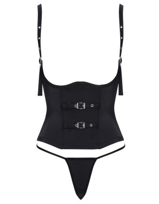 Corset taille noir Cottelli PARTY – Corset à armatures avec sangles décoratives et mini string