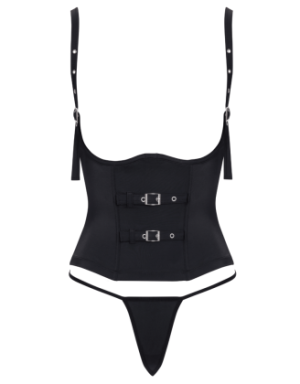 Corset taille noir Cottelli PARTY – Corset à armatures avec sangles décoratives et mini string
