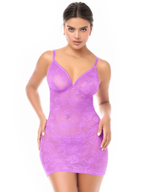 Babydoll dentelle extensible violette et string 