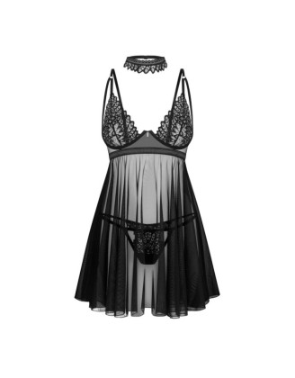 Donarella babydoll et String - Noire - NP