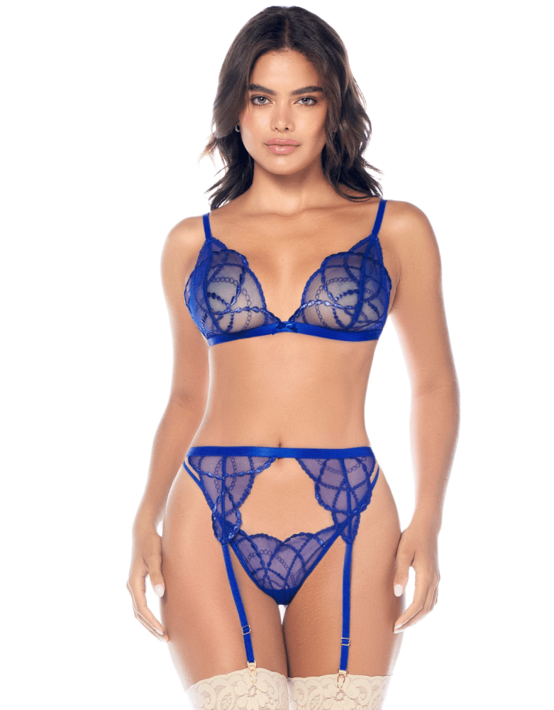 Ensemble sexy 3 pièces avec broderie brillante 