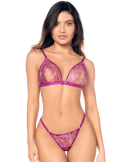 Ensemble sexy 2 pièces en dentelle satinée 