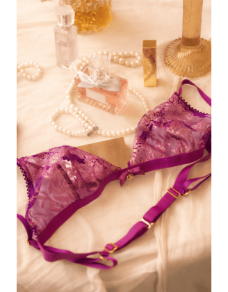 Ensemble sexy 2 pièces en dentelle satinée 