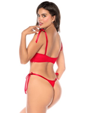 Ensemble sexy 2 pièces en dentelle avec liens à nouer et string 