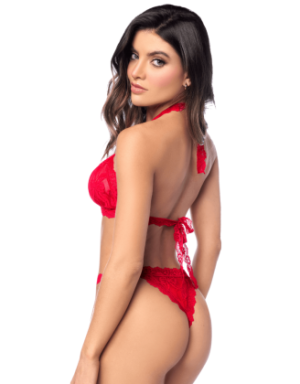 Ensemble sexy 2 pièces en dentelle romantique avec haut et string assorti 
