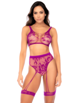 Ensemble deux pièces en résille à motif floral, couleur orchidée - Mapalé