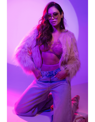 Ensemble deux pièces en résille à motif floral, couleur orchidée - Mapalé