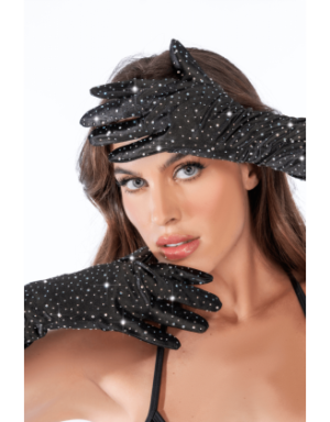 Une paire de gants satinés noirs avec strass - Mapalé