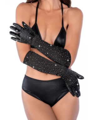 Une paire de gants satinés noirs avec strass - Mapalé