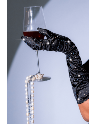 Une paire de gants satinés noirs avec strass - Mapalé