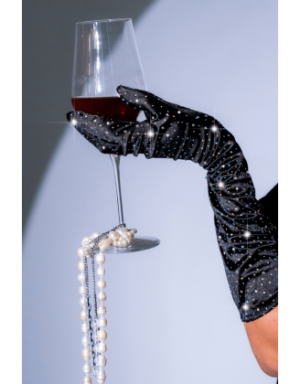 Une paire de gants satinés noirs avec strass - Mapalé