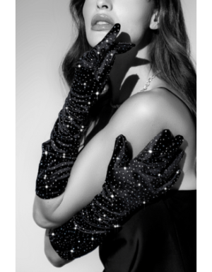 Une paire de gants satinés noirs avec strass - Mapalé