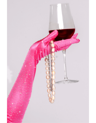 Une paire de gants satinés roses avec strass - Mapalé