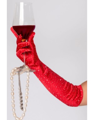Une paire de gants satinés rouges avec strass - Mapalé