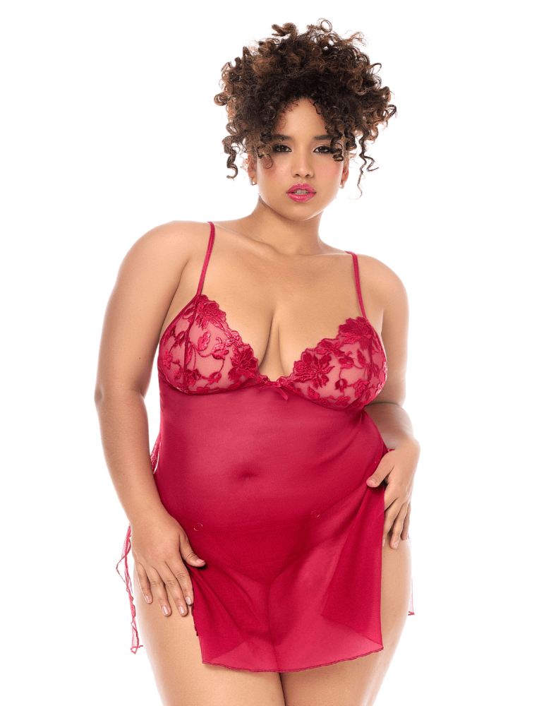 Babydoll grande taille Mapalé brodée avec string 