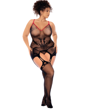 Combinaison intégrale grande taille en résille noire à motif serpent - Mapalé