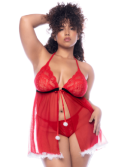 Costume sexy Mère Noël grande taille avec babydoll et string 