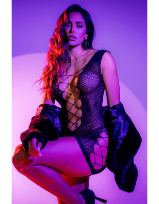 Robe en résille noire ajourée - Mapalé