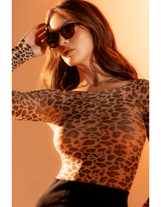 Body string en résille à manches longues imprimé léopard - Mapalé