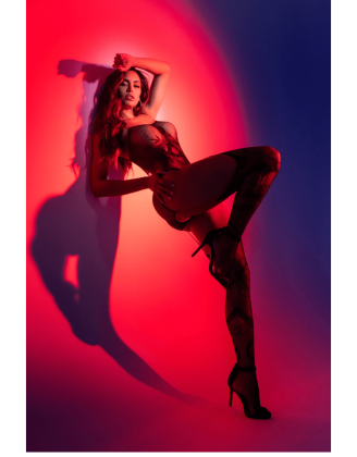 Body en résille noire à motif serpent, avec bas intégrés - Mapalé