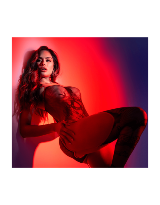 Body en résille noire à motif serpent, avec bas intégrés - Mapalé