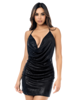 Mini-robe sexy noire scintillante dos nu décolleté bénitier 