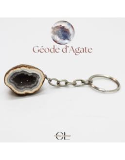 Porte-clefs avec pierre naturelle Géode Agate brute 3cm