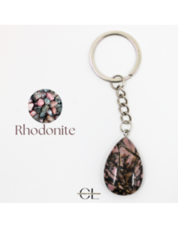 Porte-clefs avec pierre naturelle Rhodonite A 30mm en forme de goutte
