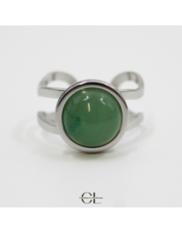 Bague en acier inoxydable argentée avec pierre Aventurine Verte A