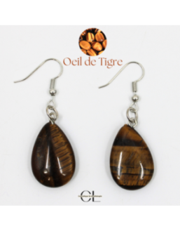 Boucles d'oreilles avec pierre Oeil de Tigre A en forme de goutte 25mm