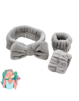 Set bandeau de démaquillage avec bracelets de poignets gris