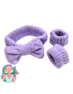Set bandeau de démaquillage avec bracelets de poignets violet