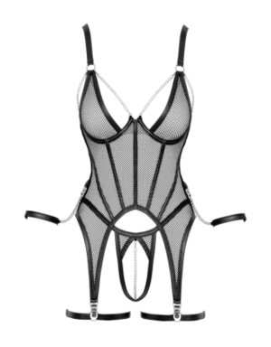 Ensemble Porte-Jarretelles & String Ouvert Résille Noir - Cottelli