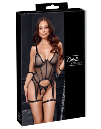 Ensemble Porte-Jarretelles & String Ouvert Résille Noir - Cottelli