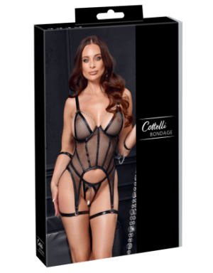 Ensemble Porte-Jarretelles & String Ouvert Résille Noir - Cottelli