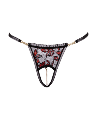 String ouvert dentelle bicolore & perles amovibles - Cottelli