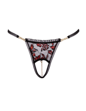 String ouvert dentelle bicolore & perles amovibles - Cottelli