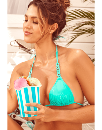 Bikini Turquoise Vinyle avec Chaînettes 