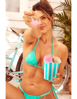 Bikini Turquoise Vinyle avec Chaînettes 