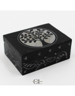 Boîte à bijoux en pierre Saponite rectangle Arbre de Vie 10cm