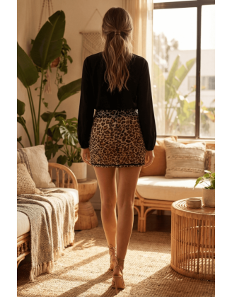 Jupe en résille transparente imprimé léopard Clara