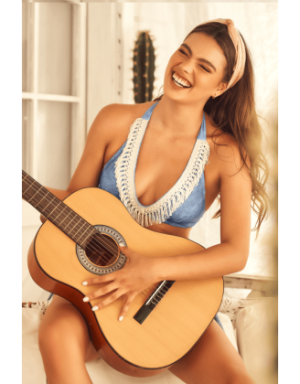 Bikini Denim Bohème avec Franges 