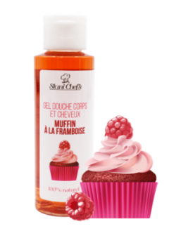 2 en 1 Gel douche corps et shampoing - Muffin à la framboise - 100ml 100% naturel - Format voyage